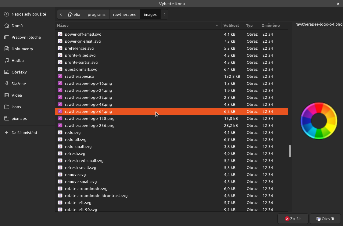 Výběr ikonky pro spouštěč RawTherapee